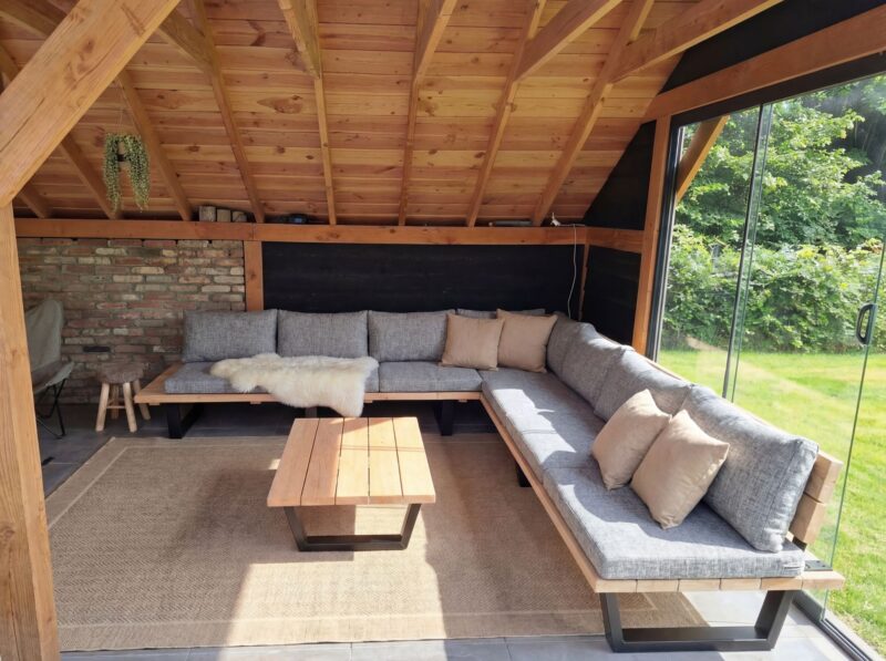 Hoekbank 7 personen overkapping Jade kussens grijs