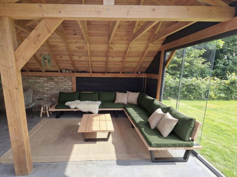 Hoekbank 7 personen overkapping Jade kussens groen overkapping