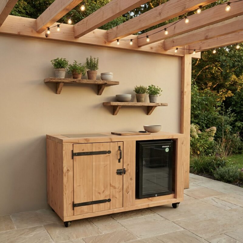 Buitenkeuken Douglas met keramische tegel en koelkast