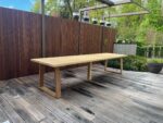 Trapezium houten poten, iroko rechthoekige tafel