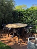 Tuintafel Rond | Stel zelf samen | Iroko Hout | Stalen poten