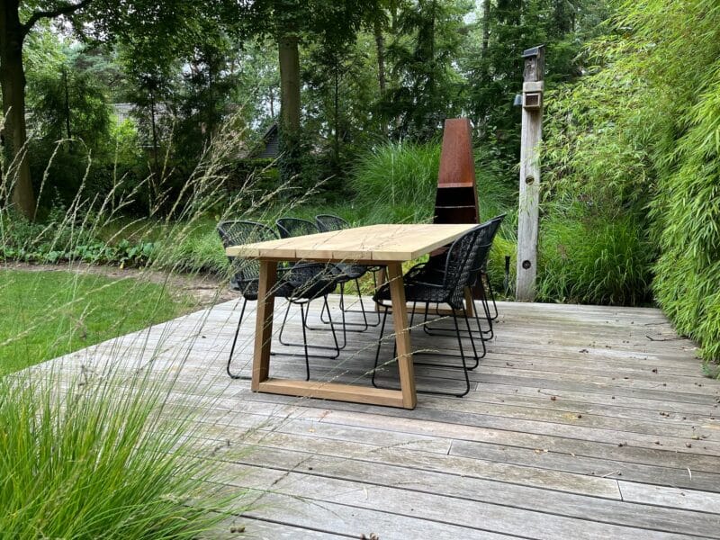 Tuintafel Iroko 240cm 6 personen Trapezium houten poot (2)