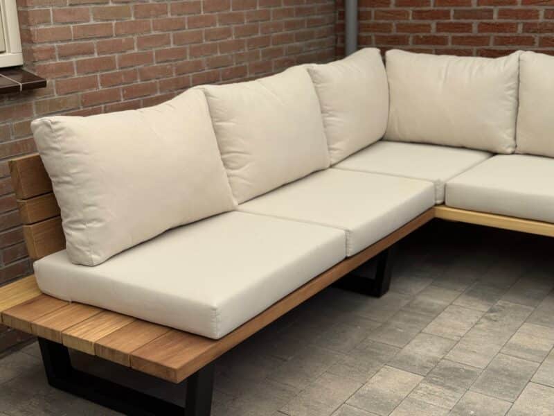 Loungeset Iroko 4 personen Beige kussens Hoekbank met bijzetruimte 15cm