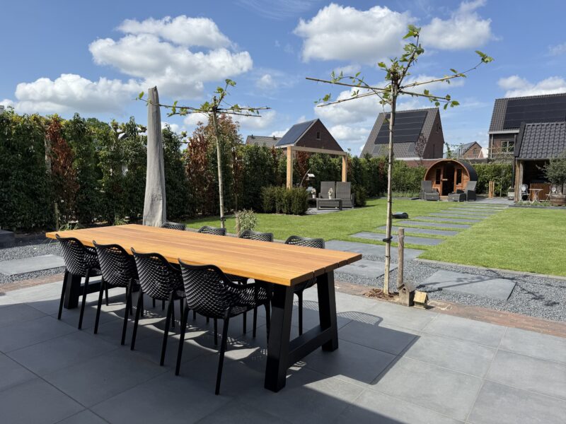 Tuintafel Iroko 300x100cm A poot 10 personen Tuinstoel Senna Grassland Beige82