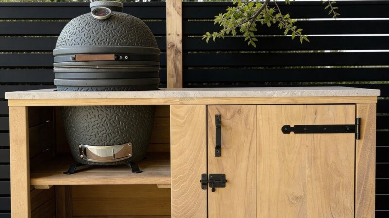 BBQ Tafel Austin buitenkeuken iroko met keramisch blad voor kamado