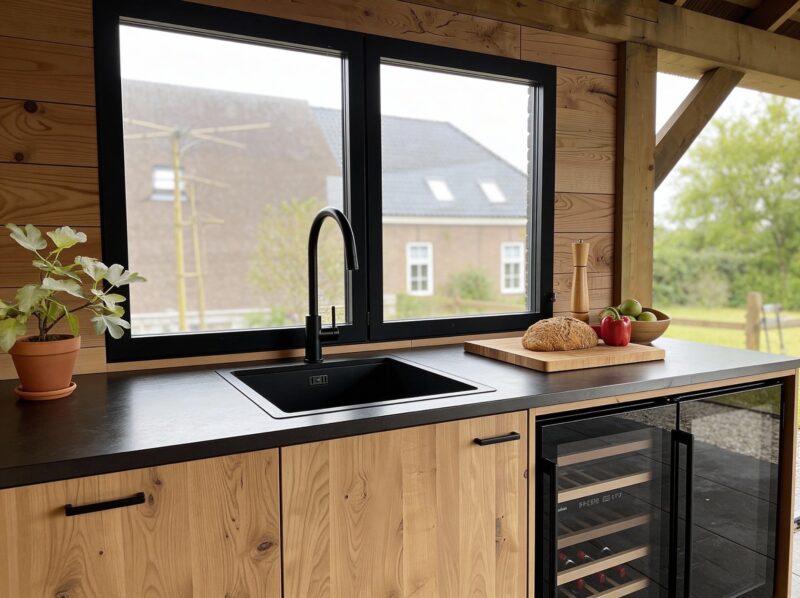 Buitenkeuken Boise Eiken met koelkast wasbak en wijnkoelkast_