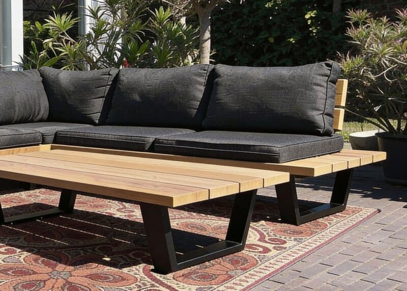 Loungeset Iroko met kussens en hocker tuininspiratie
