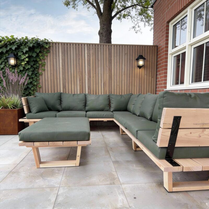 Loungeset Mila Douglas met hocker 8 personen en kussens hoekbank