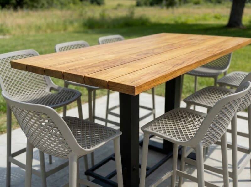 Bartafel Iro met barkrukken Senna taupe als complete barset voor buiten